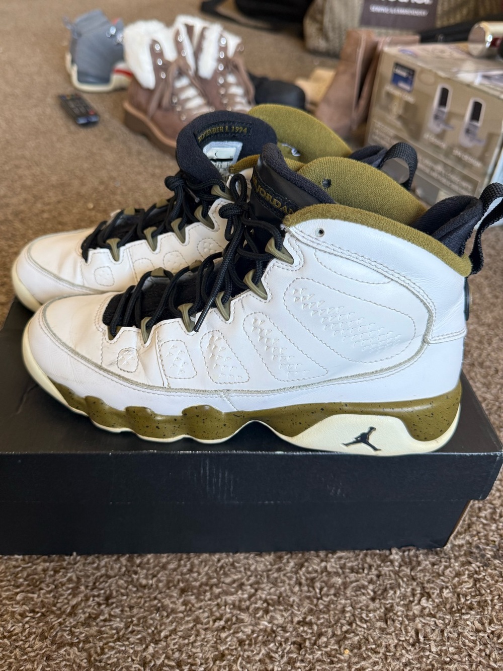Jordan Kids' White and Olive High-Top Sneakers